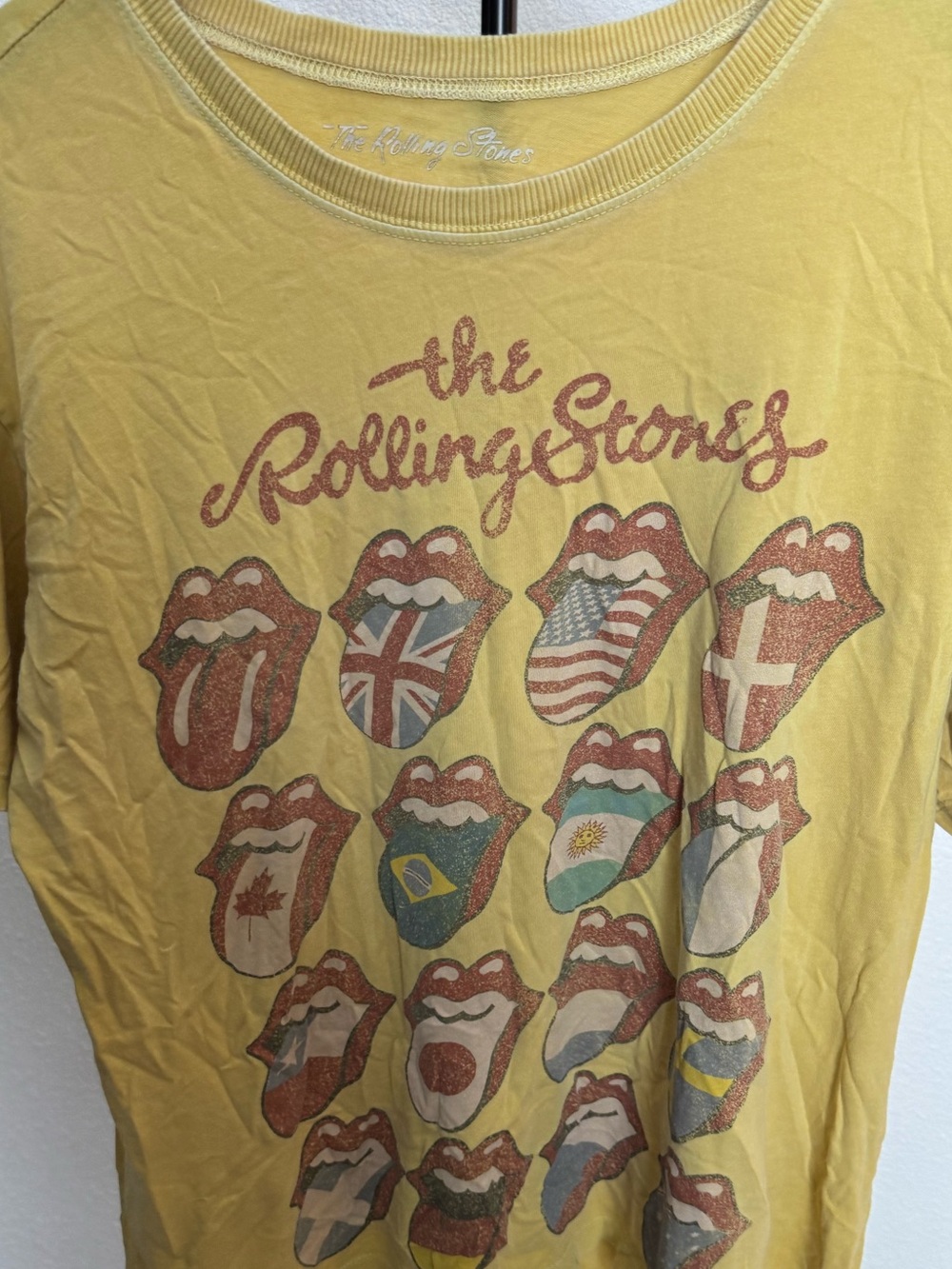 The Rolling Stones Yellow Flag Tongue Graphic Womans Yellow Casual Tee